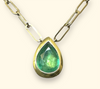 14 Ct Gold Emerald Drop  Pear Shape 2.7 cts Paper Clip Necklace