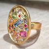 18 Ct Gold Large Oval Geometric Abstract Art Cocktail Ring Sapphires & Diamonds