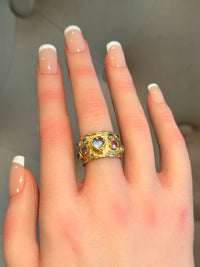 Moonstone Heart Cigar Ring with Sapphires 18 Ct Gold