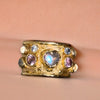 Moonstone Heart Cigar Ring with Sapphires 18 Ct Gold