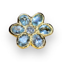 Sold Out - 18 Ct Large Flower Ring with Aquamarines and a Diamond