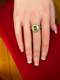 Emerald 1.84 Cts in 18 Ct Gold Pebble Ring with Diamonds IGI Certified Emerald Cut