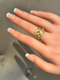 Moonstone Heart Cigar Ring with Sapphires 18 Ct Gold