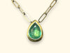 14 Ct Gold Emerald Drop  Pear Shape 2.7 cts Paper Clip Necklace