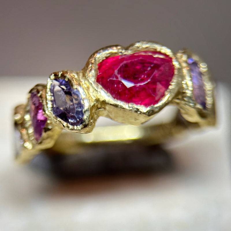 Sold Out - 18 Ct Gold Ruby Heart Ring with Sapphires