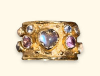 Moonstone Heart Cigar Ring with Sapphires 18 Ct Gold