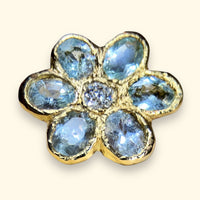 Sold Out - 18 Ct Large Flower Ring with Aquamarines and a Diamond