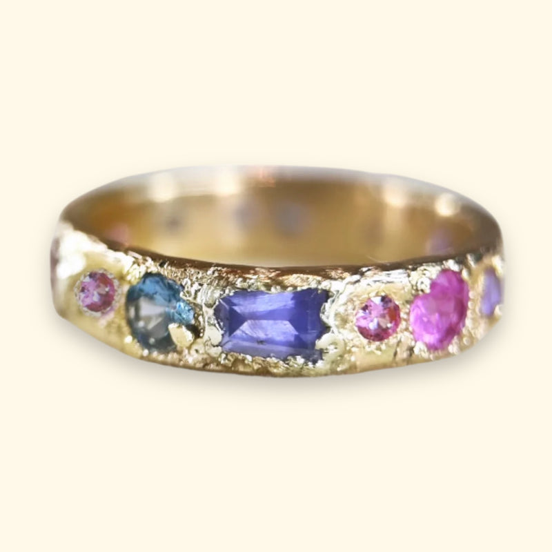 One-Of-A-Kind Abstract gold band with Sapphires (Exclusive to Tomfoolery London)