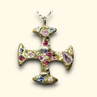 Sold Out - A One-of-a-Kind 18Ct Yellow Gold Cross Adorned with Sapphires