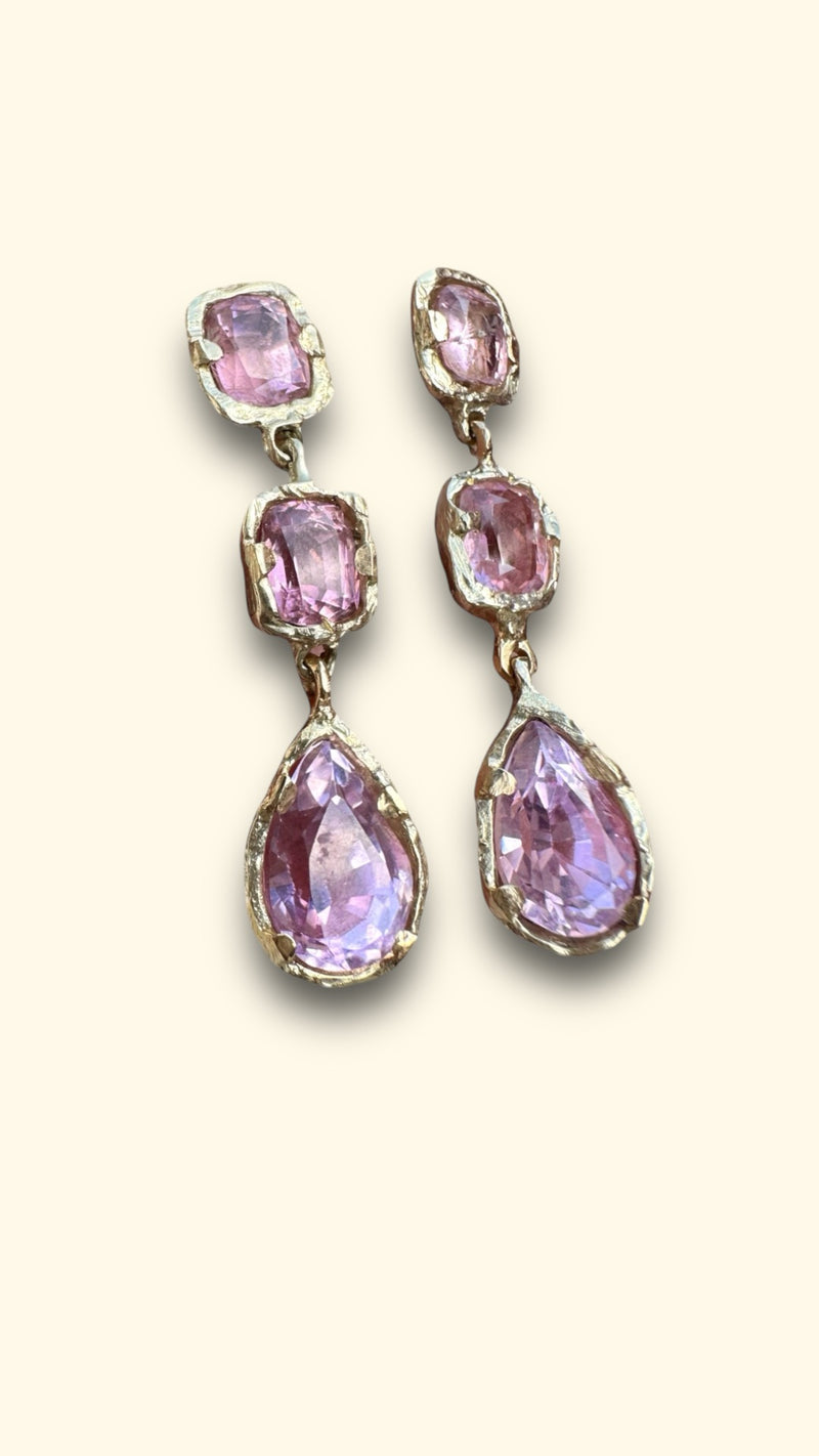 Eros Pink Tourmaline and Kunzite Gala TearDrop Earrings in 14Ct Gold