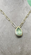 14 Ct Gold Emerald Drop  Pear Shape 2.7 cts Paper Clip Necklace