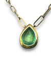 14 Ct Gold Emerald Drop  Pear Shape 2.7 cts Paper Clip Necklace