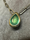 14 Ct Gold Emerald Drop  Pear Shape 2.7 cts Paper Clip Necklace